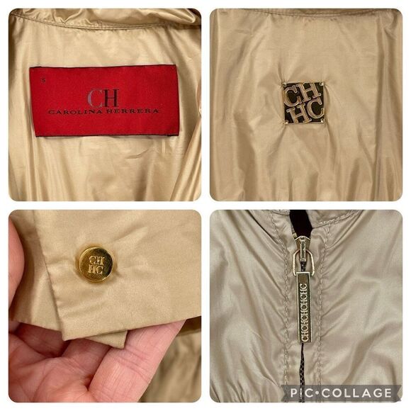 CH Carolina Herrera Windbreaker Ruffle Lightweight Zip Up Jacket Tan Women Small - Picture 8 of 9